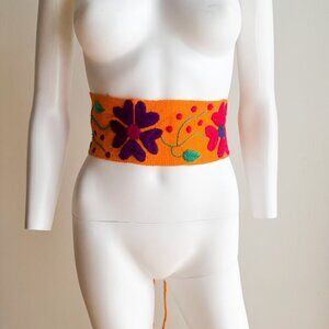 Vintage Mexican Embroidered Floral Belt M/L